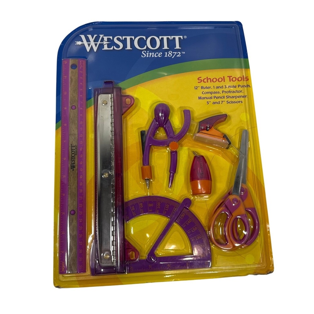 NEW Vintage Retro Westcott School Tools Set Purple/Orange Complete Set‎ 14134